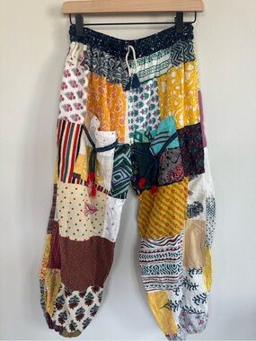 Boho Patchwork Harem Pants Small Cotton Festival Hippie Balloon  Jogger Pants S
